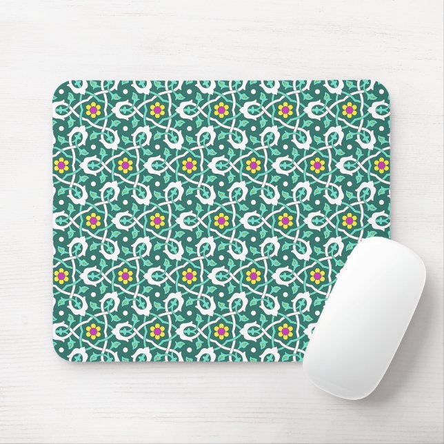 Mousepad Padrão de Vinha Turca Otomana Verde Oriental (Com mouse)