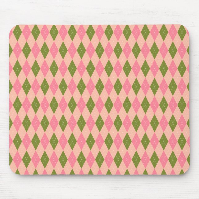 Mousepad Padrão de Xadrez de Estilo de Pastel Rosa e Verde (Frente)