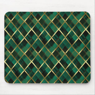 Mousepad Padrão De Xadrez Dourada E Verde De Natal