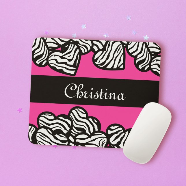 Mousepad Padrão de zebra preto-e-rosa-quente e branco (Criador carregado)