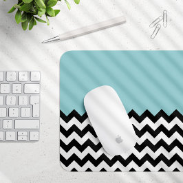 Mousepad Padrão de ziguezague preto e branco, Chevron, azul
