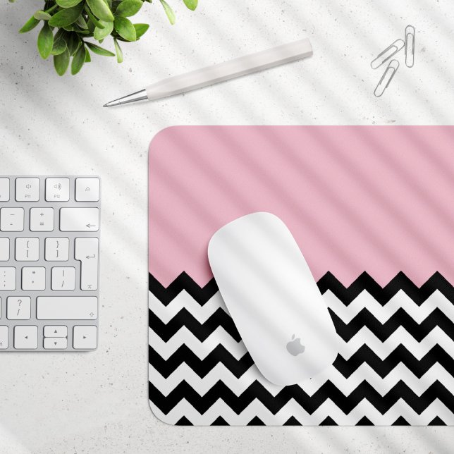 Mousepad Padrão de ziguezague preto e branco, Chevron, rosa (Criador carregado)