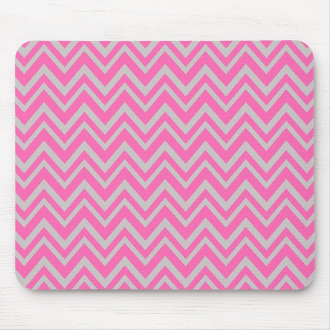 Mousepad Padrão de Zigzag, rosa quente, e Cinza (Frente)