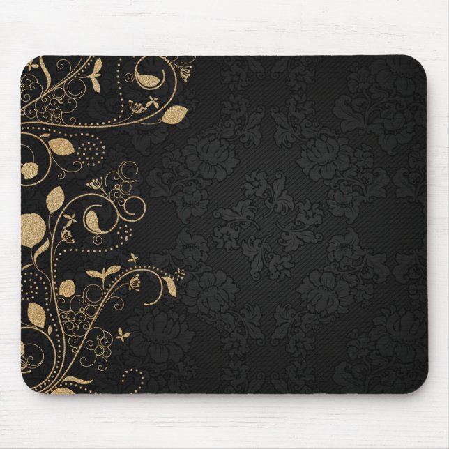 Mousepad Padrão Decorativo Preto e Dourado (Frente)