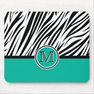 Mousepad Padrão do Monograma de Zebra Azul Turquesa