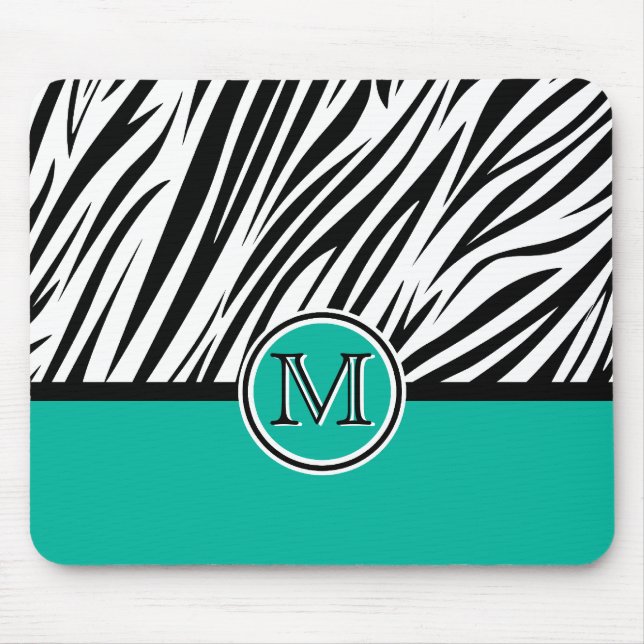 Mousepad Padrão do Monograma de Zebra Azul Turquesa (Frente)