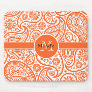 Mousepad Padrão do Monograma Floral Laranja Paisley