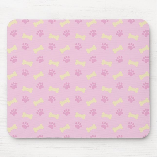 Mousepad Padrão do Osso de Impressão da Pata Rosa (Frente)
