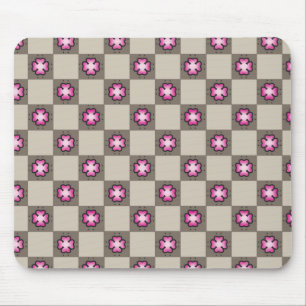 Mousepad Padrão do Quadro de Verificação Floral Cor-de-Rosa