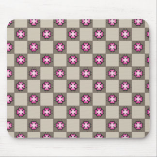 Mousepad Padrão do Quadro de Verificação Floral Cor-de-Rosa