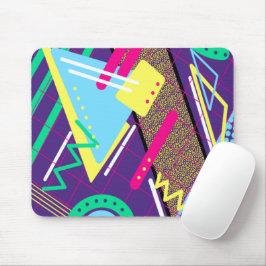 Mousepad Padrão dos Anos 90, Anos 90 Retro Amarelo Roxo Azu