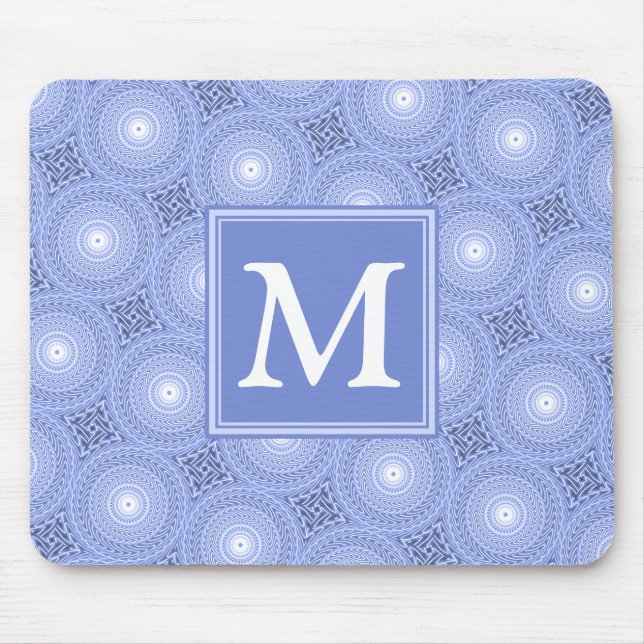 Mousepad Padrão dos círculos azuis do Monograma (Frente)