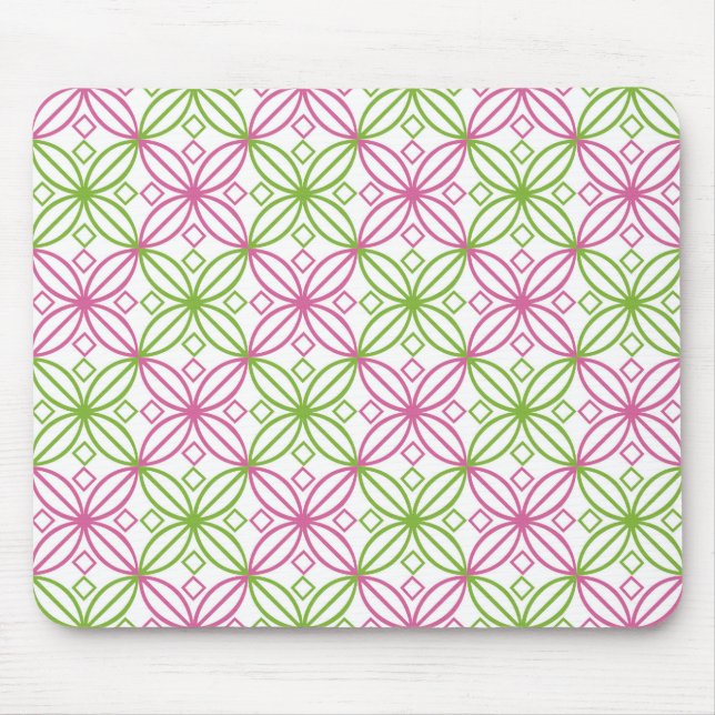 Mousepad Padrão dos círculos cor-de-rosa e abstrato verde (Frente)