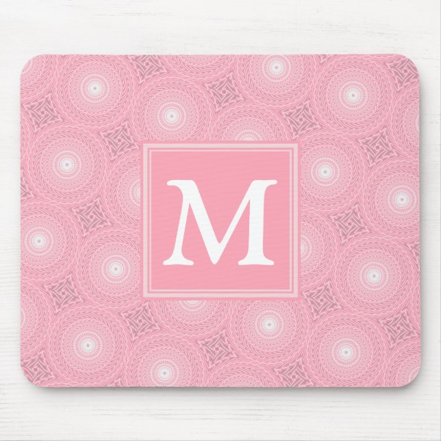 Mousepad Padrão dos círculos cor-de-rosa monograma (Frente)