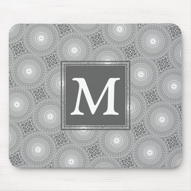 Mousepad Padrão dos círculos da cinza monograma (Frente)