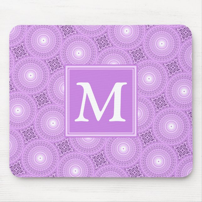 Mousepad Padrão dos círculos roxos lilás monograma (Frente)