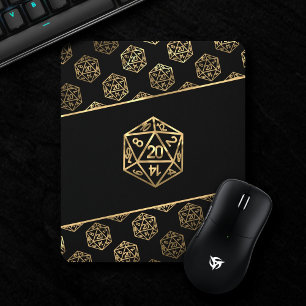 Mousepad Padrão Dourado D20 Tabletop Role Player Dice