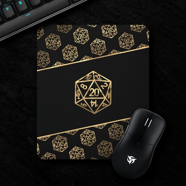 Mousepad Padrão Dourado D20 | Tabletop Role Player Dice (Criador carregado)