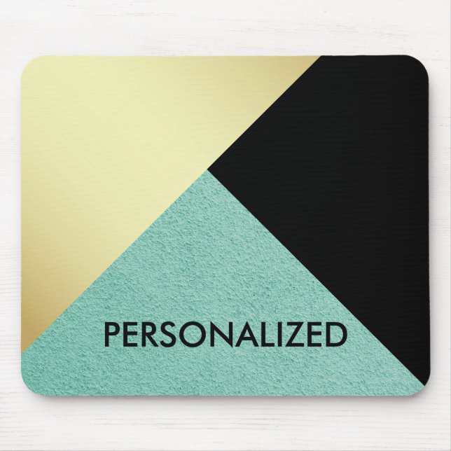 Mousepad Padrão Dourado de Abstrato verde e preto personali (Frente)