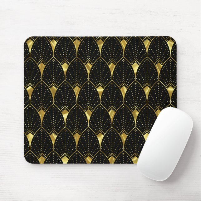 Mousepad Padrão Dourado De Arte Brilhante Em Fundo Preto (Com mouse)
