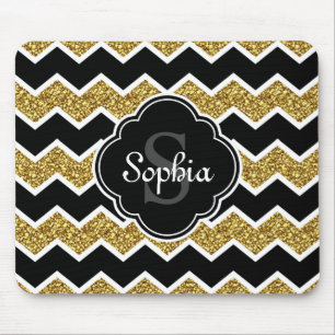Mousepad Padrão Dourado de Glitter Glitter Branco Preto