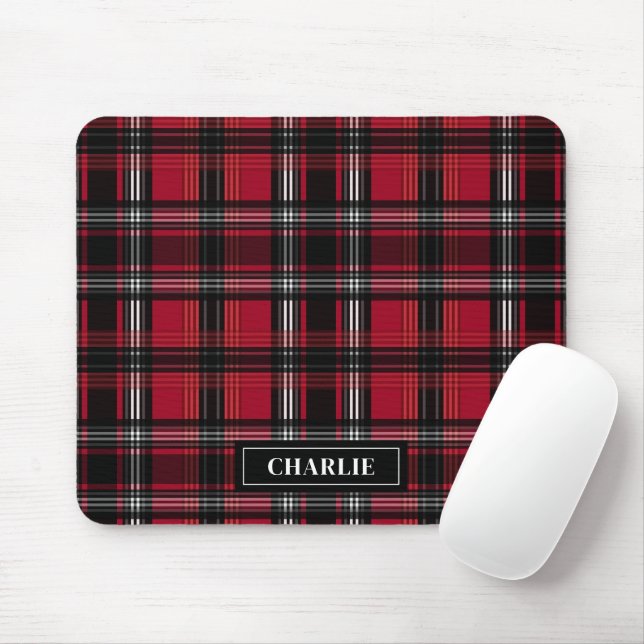 Mousepad Padrão E Nome Personalizado De Tartan Xadrez Verme (Com mouse)