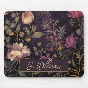 Mousepad padrão elegante de flor escura com nome