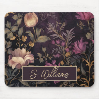 Mousepad padrão elegante de flor escura com nome