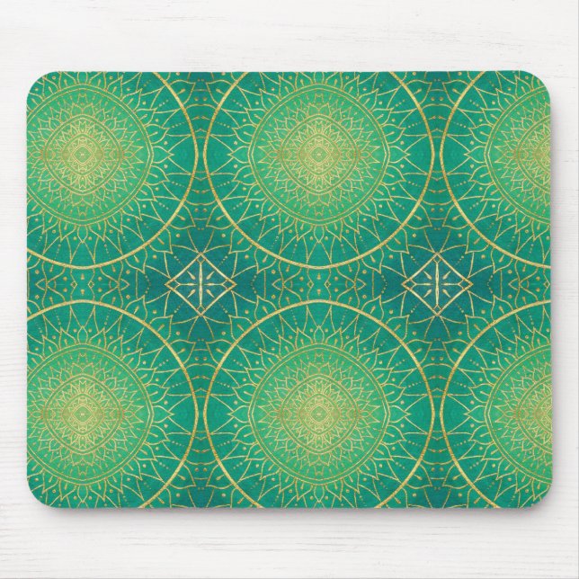 Mousepad Padrão Elegante Dourado de Emerald Green Mandala (Frente)