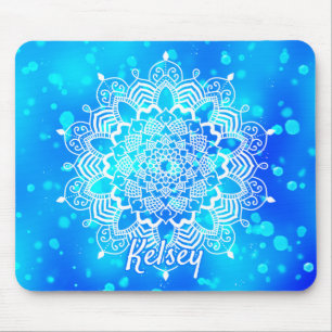 Mousepad Padrão Elegante Monograma Branco e Azul de Mandal