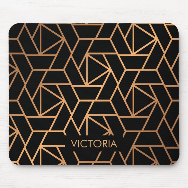 Mousepad Padrão Elegante Preto e Dourado (Frente)