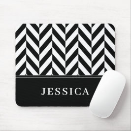 Mousepad Padrão Espinha de Peixe Preto e Branco Nome Person