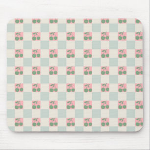 Mousepad Padrão Estético Verde Rosa Xadrez Cereja Y2K