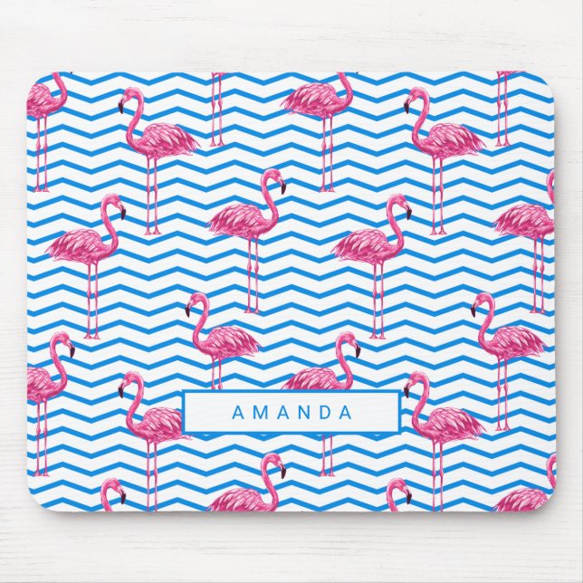 Mousepad Padrão Flamingo Chevron com Nome (Frente)