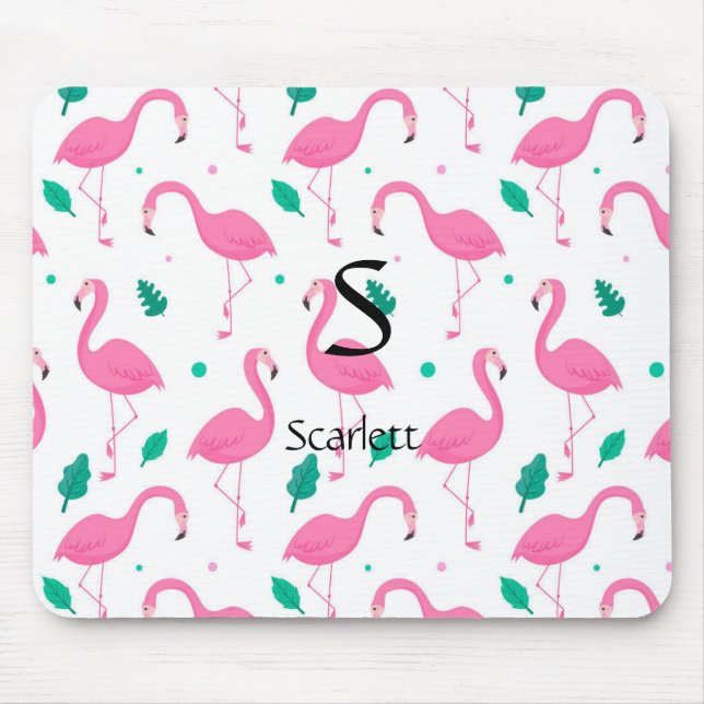 Mousepad Padrão Flamingo Monograma e Nome Personalizado (Frente)