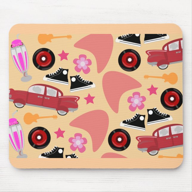 Mousepad Padrão Flashback de Anos 50 Rock and Roll Pinky (Frente)