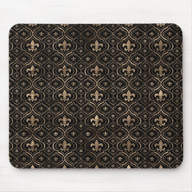 Mousepad Padrão Fleur-de-lis preto e ouro (Frente)