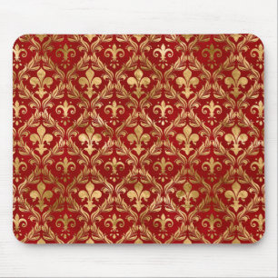Mousepad Padrão Fleur-de-lis vermelho luxuoso