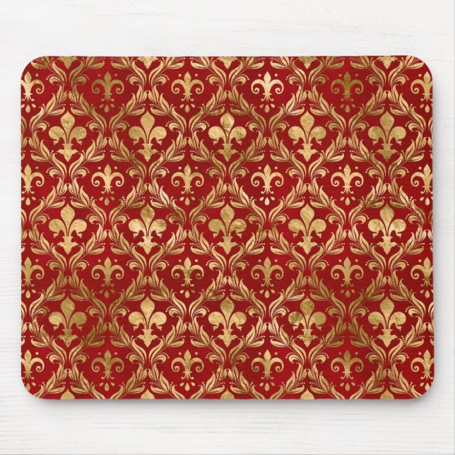 Mousepad Padrão Fleur-de-lis vermelho luxuoso (Frente)