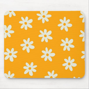 Mousepad Padrão Flor Simples Floral Branco Retroativo