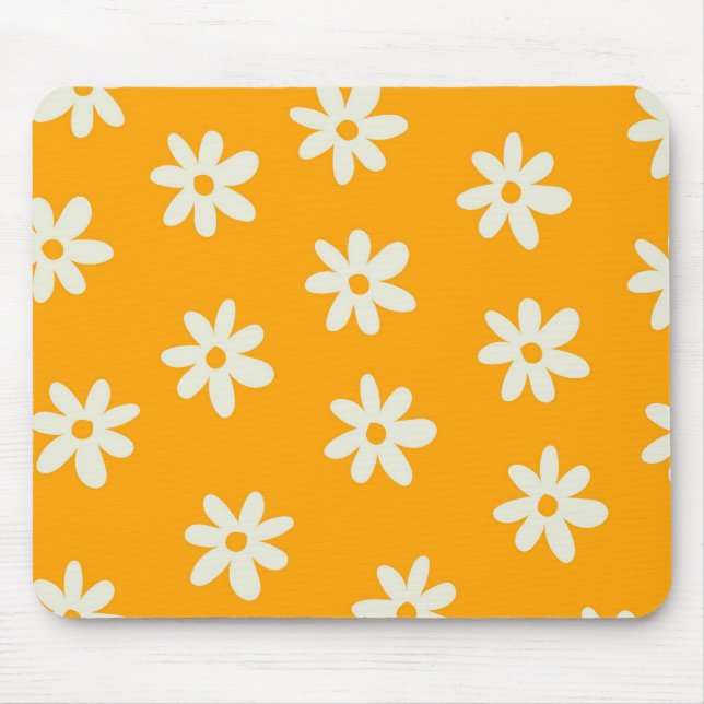 Mousepad Padrão Flor Simples Floral Branco Retroativo (Frente)