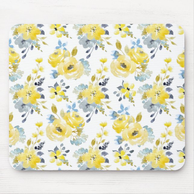 Mousepad Padrão Floral Amarelo de Aquarela (Frente)