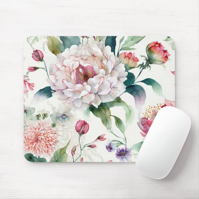 Mousepad Padrão floral asiático delicado e elegante de aqua (Com mouse)