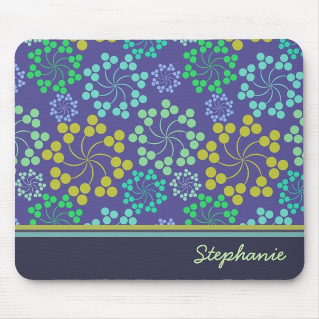 Mousepad Padrão Floral Azul-Abstrato Funky Personalizado (Frente)