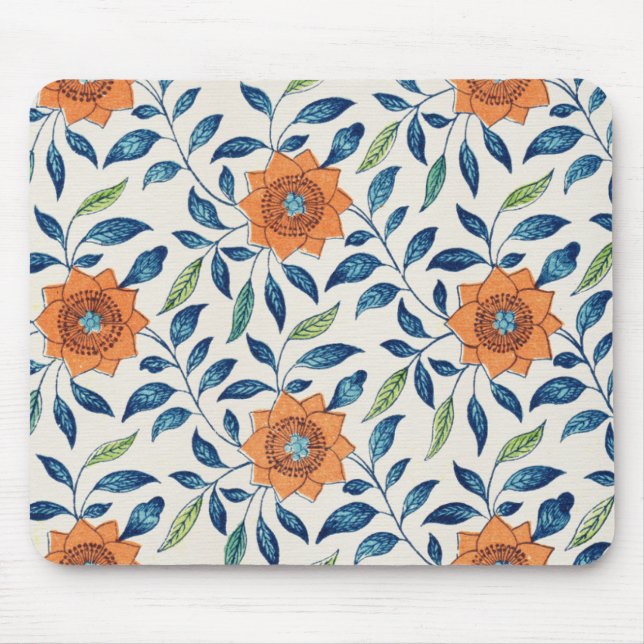Mousepad Padrão Floral Azul e Laranja (Frente)