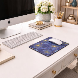 Mousepad Padrão Floral Azul Moderno Dourado