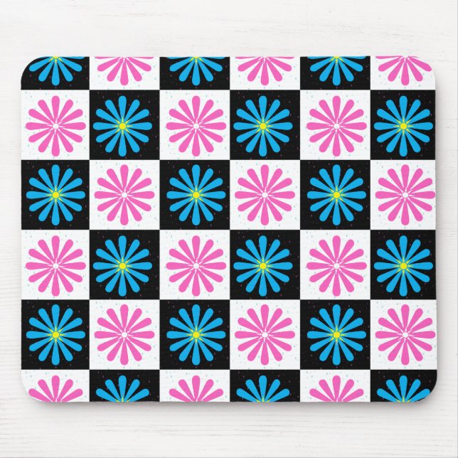 Mousepad Padrão Floral Azul-Rosa Geométrico (Frente)