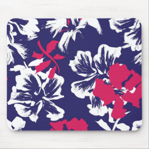 Mousepad Padrão Floral Azul Vermelho Abstrato Tropical da M