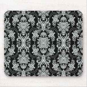 Mousepad Padrão Floral Barroco Preto E Branco