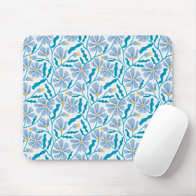 Mousepad Padrão Floral Blue Boho (Com mouse)